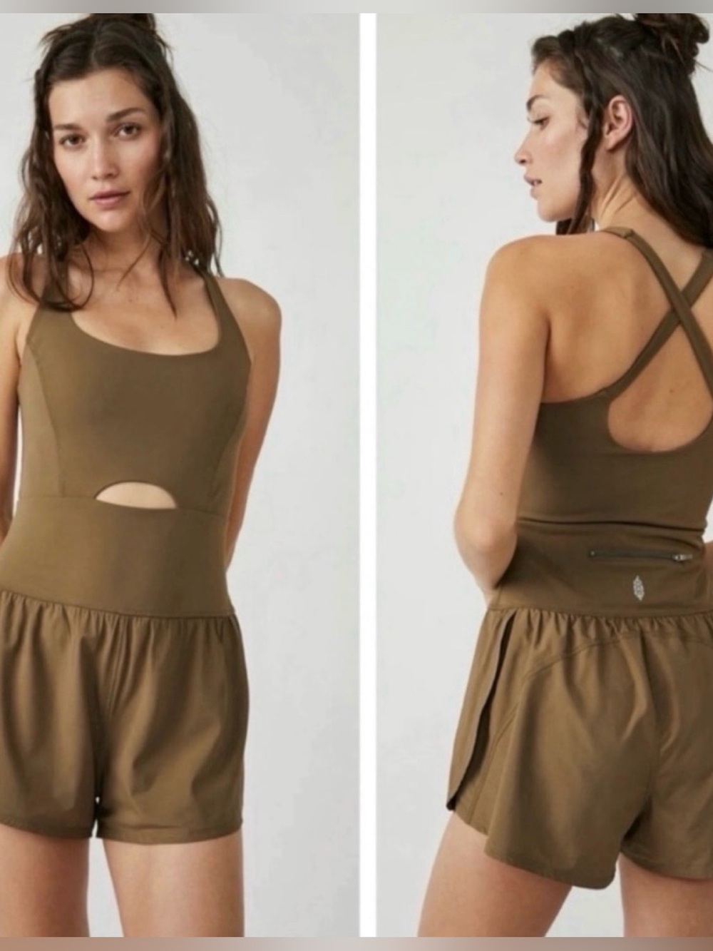 FP Movement by Free People Olive green / brown athletic romper